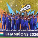 India players celebrate with the T20 World Cup